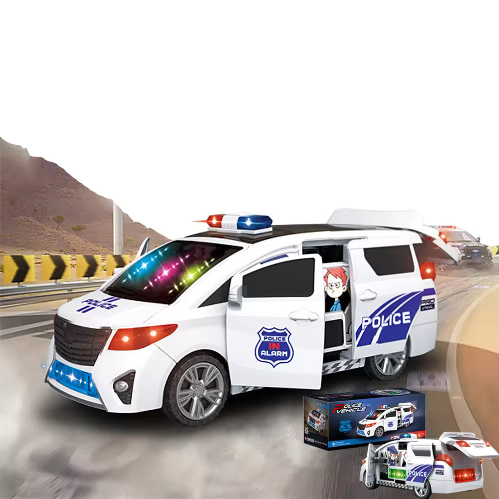 Deformation Car Model Kits Electric Universal Rotating Friction Police Car Toy for Kids with Music with Lighting